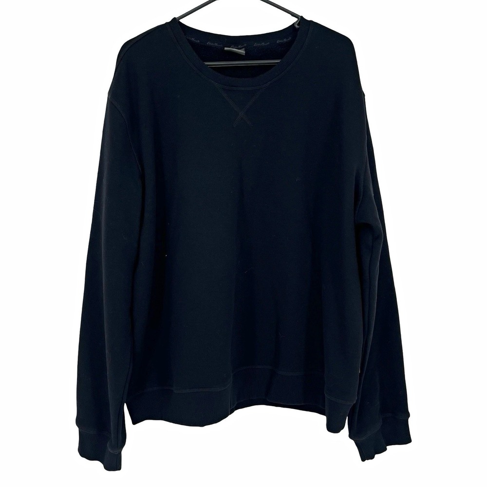 Eddie Bauer Men's 2XL Black Crewneck Fleece Pullover Sweatshirt Logo